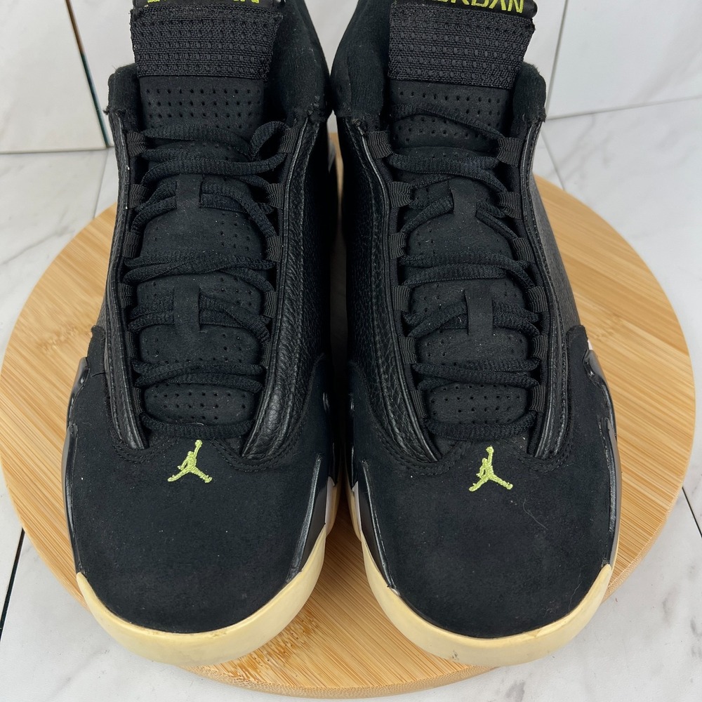 Nike Air Jordan 14 Indiglo Mens Size 12 Black Green Sneakers Shoes 487471-005 - Picture 4 of 12